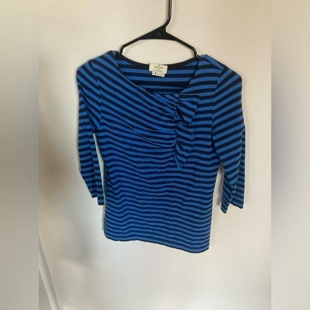 Kate Spade blue & black striped long sleeve top in size small